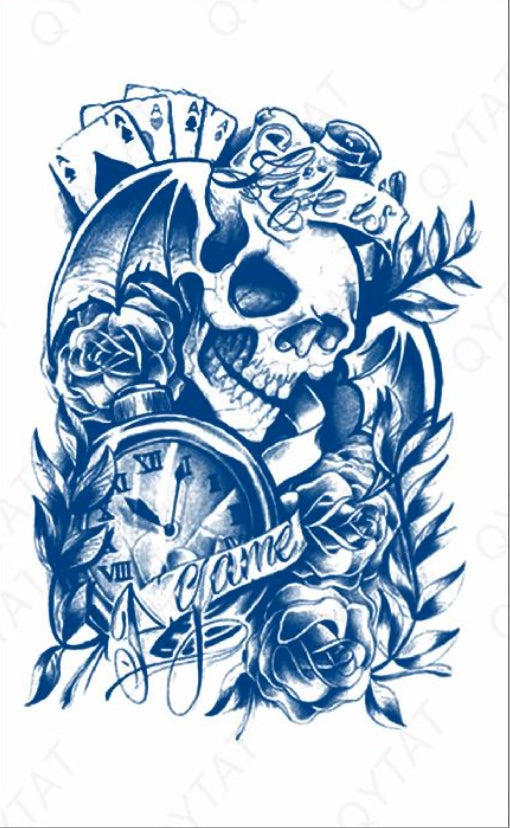 SKULL CARD TATTOO (Size: 110x180 mm)