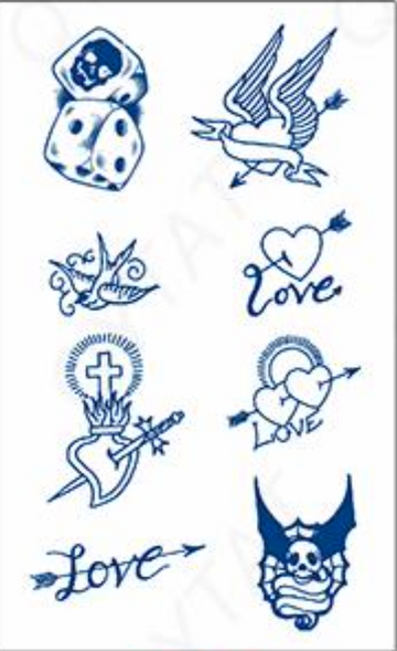 PACK OF 8 SLICE AND DICE TATTOO (Size: 110x180 mm)