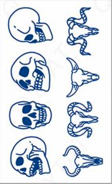 PACK OF 8 SKULL AND BUFFALO TATTOO (Size: 110x180 mm)